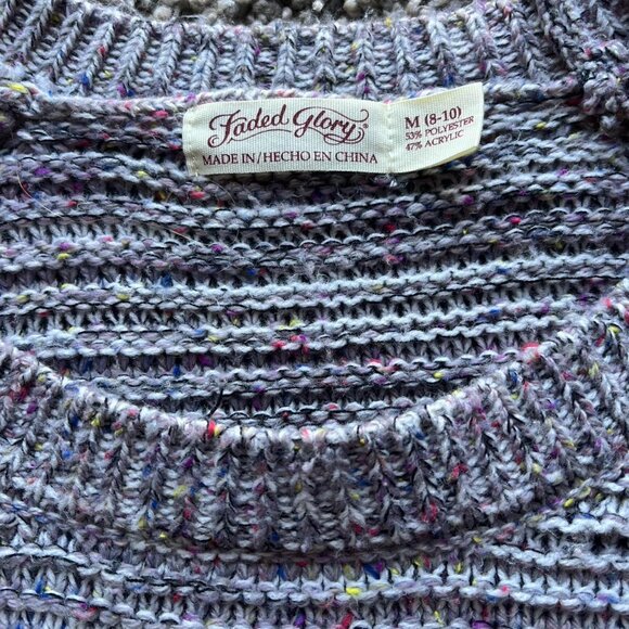 Grey And Multi Colored Striped Sweater, Faded Glory Ribbed Pullover, Size medium - Picture 2 of 7